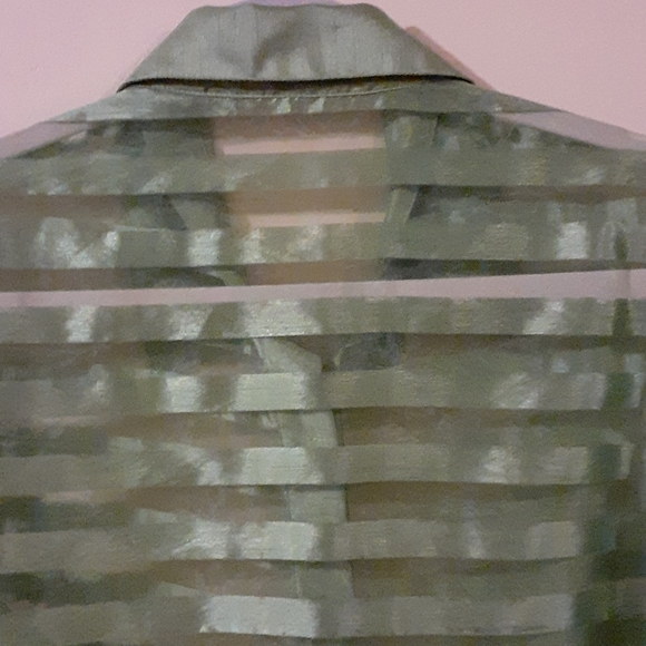 JACKET SILK 100% COUTURE Green & Shèer Striped  Neiman Vtg Sheer - Picture 5 of 9